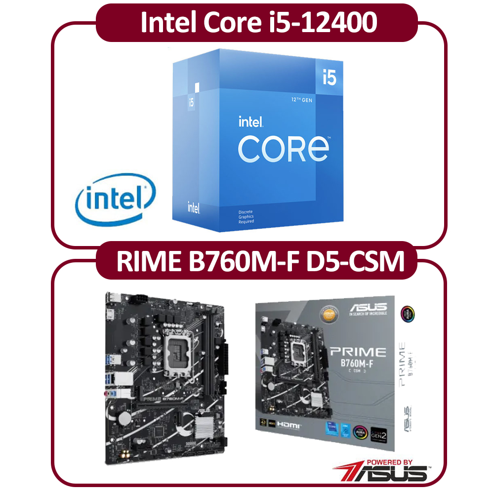 Intel 英特爾Intel 12代I5-12400F 六核CPU+華碩B760M-A WIFI D4-CSM