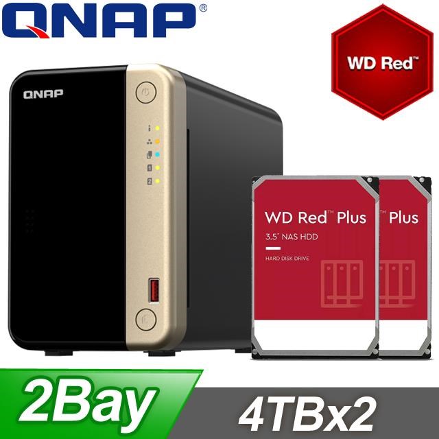 QNAP 威聯通〈促銷組合〉TS-464-8G NAS+WD 紅標Plus 4TB(X2) - PChome