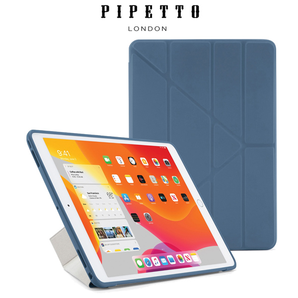 Pipetto Origami 透明背板 2021 iPad 9 (10.2 吋) 多角度支架保護殼, 海軍藍