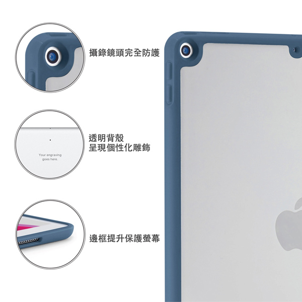 Pipetto Origami 透明背板 2021 iPad 9 (10.2 吋) 多角度支架保護殼, 海軍藍
