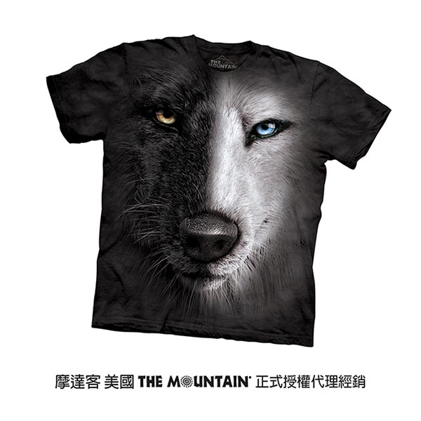 摩達客 現貨 美國進口the Mountain 陰陽眼黑白狼臉純棉環保短袖t恤 Pchome 24h購物
